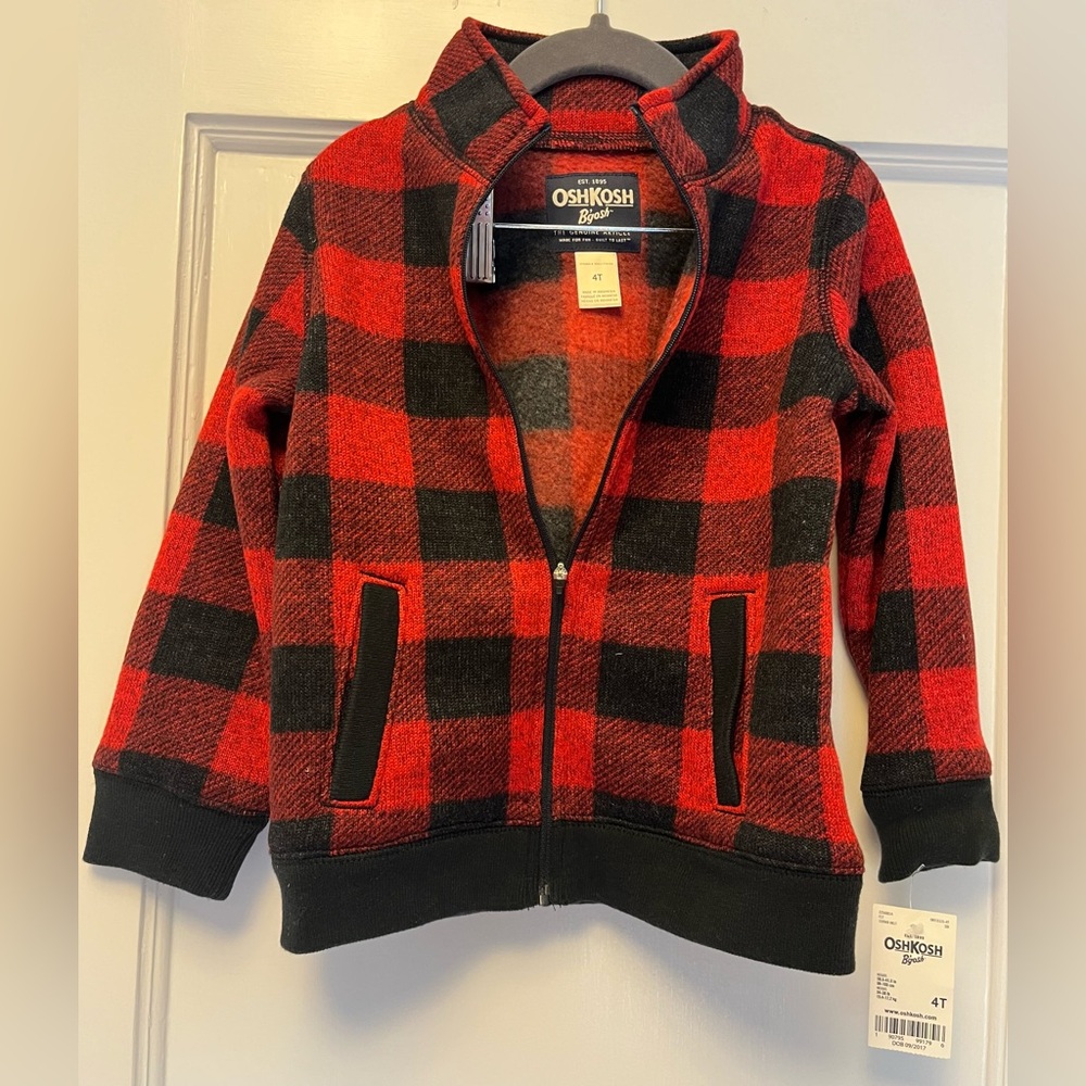 NWT-Oshkosh B’gosh Toddler Kids Flannel Zip Up Sweater Jacket Size 4T